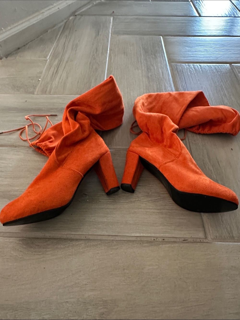 Bright Sexy Orange Suede Over-the-Knee Block Heel Boots EUC - Picture 3 of 5